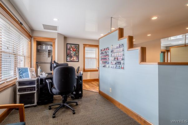 Home Office, Interior, Recessed Lighting, Wood Texture Flooring
