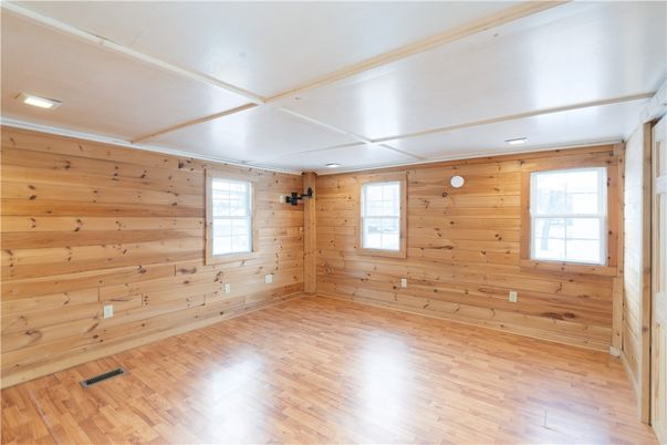 Empty room, Interior, Recessed Lighting, Wood Texture Flooring, Wooden Walls