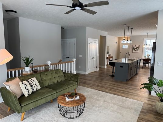Dining room, Interior, Kitchen, Living room, Pendant Lights, Wood Texture Flooring