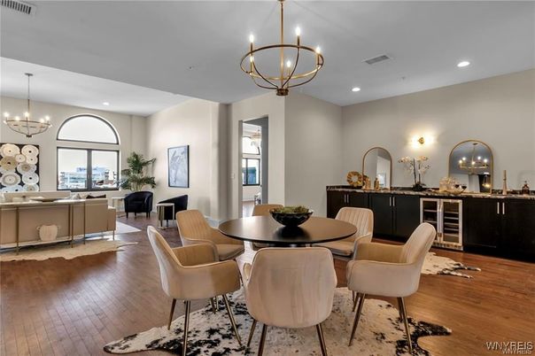 Chandelier, Dining room, Interior, Living room, Recessed Lighting, Wood Texture Flooring