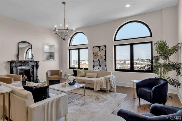 Fireplace, Interior, Living room, Pendant Lights, Recessed Lighting, Wood Texture Flooring