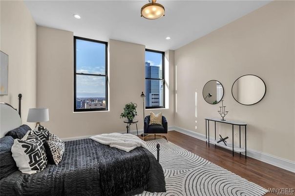 Bedroom, Interior, Recessed Lighting, Wood Texture Flooring
