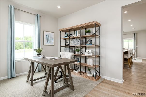 Home Office, Interior, Recessed Lighting, Wood Texture Flooring