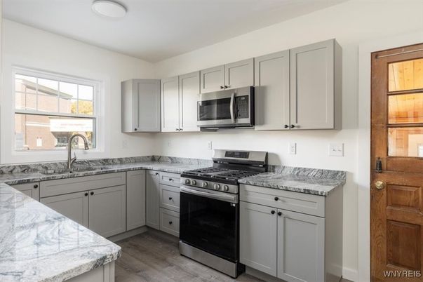 Interior, Kitchen, Stainless Steel Appliances, Wood Texture Flooring