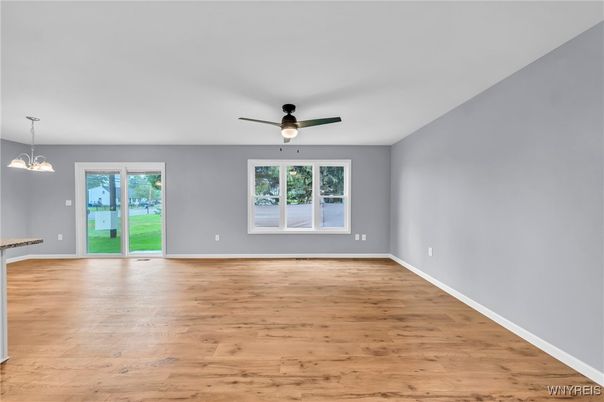 Empty room, Interior, Pendant Lights, Wood Texture Flooring