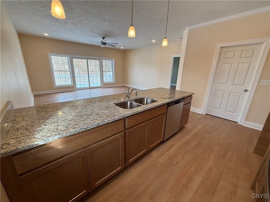 Interior, Kitchen, Pendant Lights, Recessed Lighting, Wood Texture Flooring