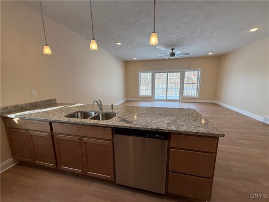 Interior, Kitchen, Pendant Lights, Recessed Lighting, Wood Texture Flooring