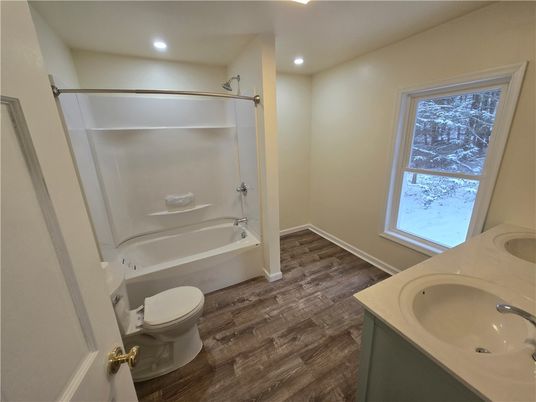 Bathroom, Interior, Recessed Lighting, Wood Texture Flooring