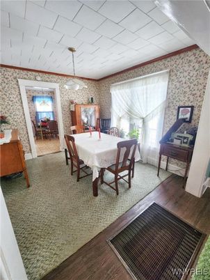 Dining room, Interior, Pendant Lights, Wood Texture Flooring
