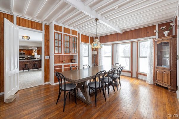 Dining room, Interior, Kitchen, Pendant Lights, Wood Texture Flooring