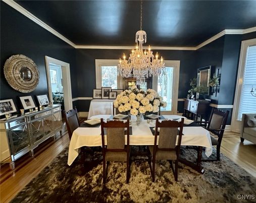 Chandelier, Dining room, Interior, Wood Texture Flooring