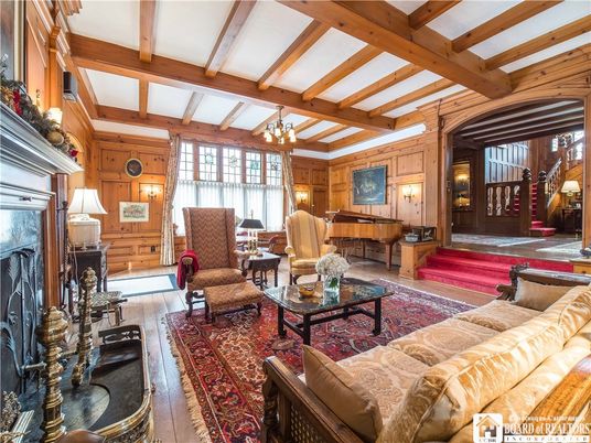 Chandelier, Fireplace, Interior, Living room, Wooden Beams, Wood Texture Flooring, Wooden Walls