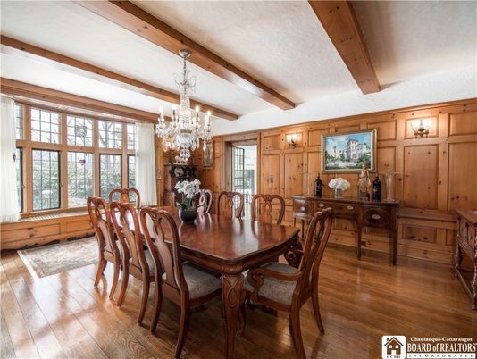 Chandelier, Dining room, Interior, Wooden Beams, Wood Texture Flooring, Wooden Walls