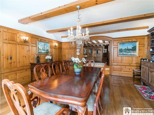 Chandelier, Dining room, Interior, Wooden Beams, Wood Texture Flooring, Wooden Walls