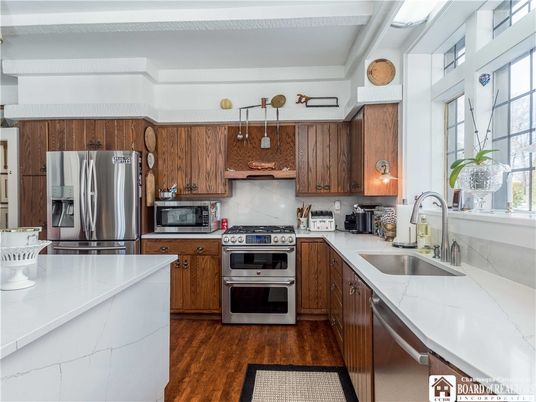 Interior, Kitchen, Stainless Steel Appliances, Wood Texture Flooring