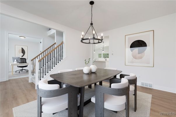 Chandelier, Dining room, Interior, Pendant Lights, Piano, Wood Texture Flooring