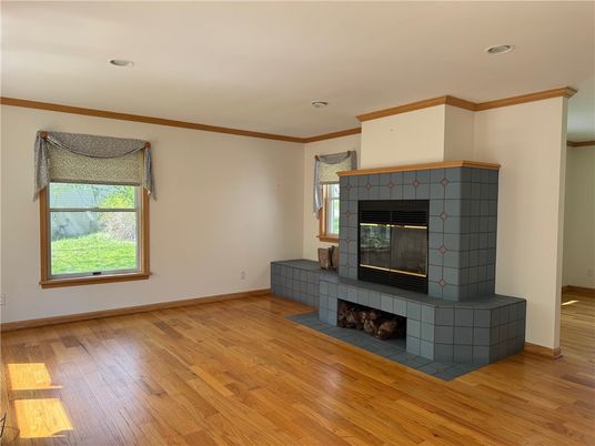 Empty room, Fireplace, Interior, Recessed Lighting, Wood Texture Flooring