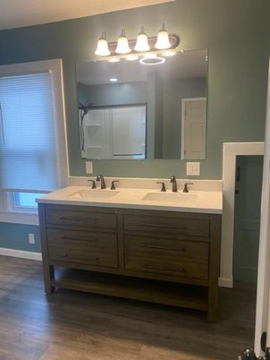 Bathroom, Dual Sink Vanities, Interior, Wood Texture Flooring
