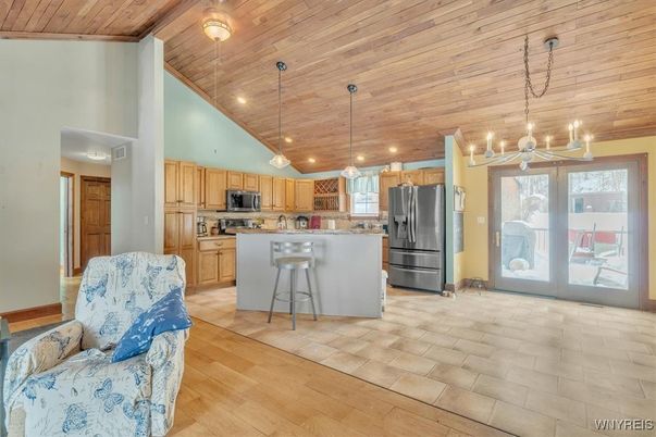 Interior, Kitchen, Pendant Lights, Recessed Lighting, Stainless Steel Appliances, Wooden Ceilings