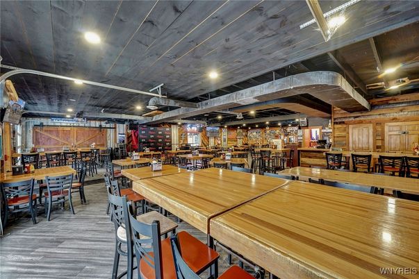 Dining room, Interior, Recessed Lighting, Wood Texture Flooring, Wooden Walls