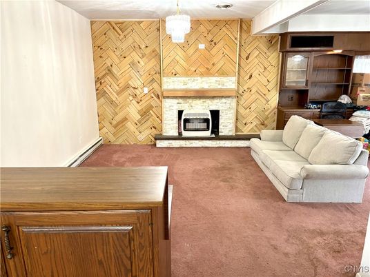 Fireplace, Interior, Living room, Pendant Lights