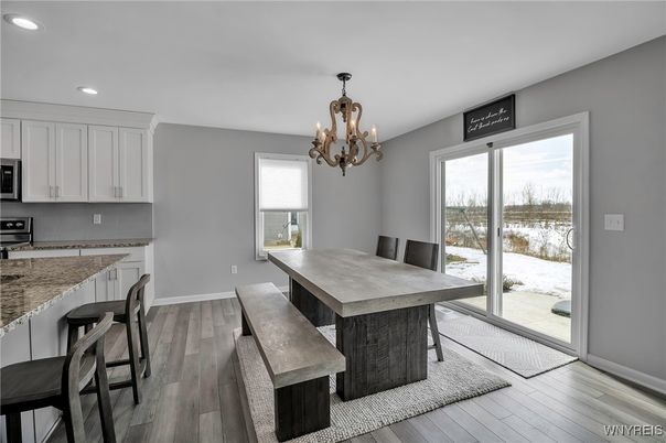 Chandelier, Dining room, Interior, Kitchen, Recessed Lighting, Wood Texture Flooring