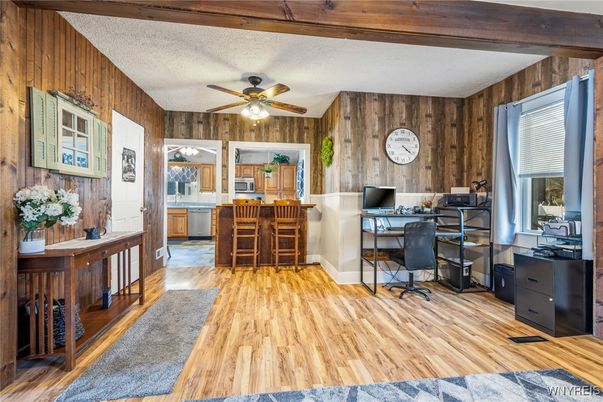 Home Office, Interior, Kitchen, Wooden Beams, Wood Texture Flooring, Wooden Walls