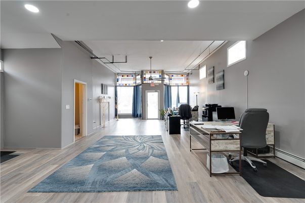 Home Office, Interior, Pendant Lights, Recessed Lighting, Wood Texture Flooring