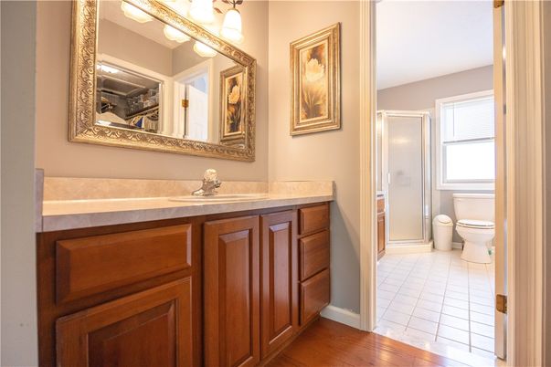 Bathroom, Glass Shower, Interior, Wood Texture Flooring