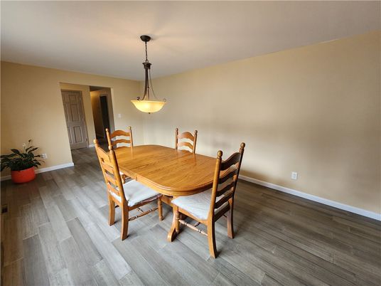 Dining room, Interior, Pendant Lights, Wood Texture Flooring