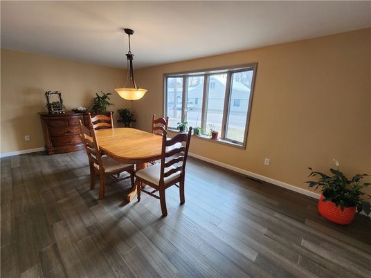 Dining room, Interior, Pendant Lights, Wood Texture Flooring