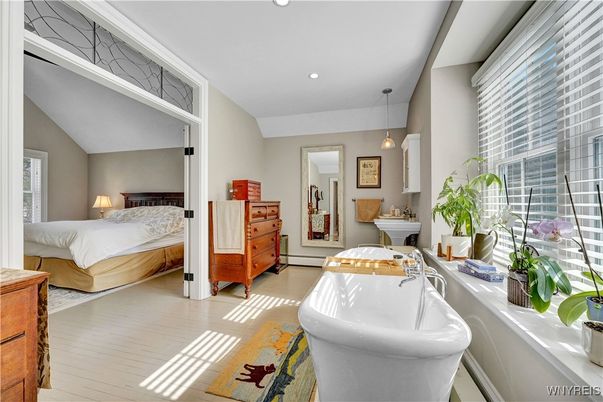 Bedroom, Interior, Pendant Lights, Recessed Lighting, Wood Texture Flooring