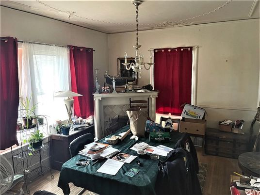 Chandelier, Fireplace, Home Office, Interior, Wood Texture Flooring