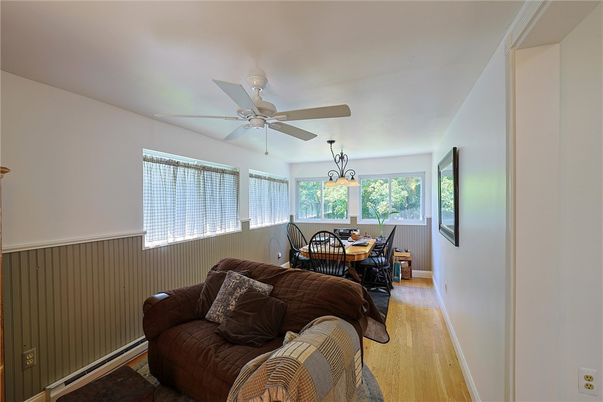 Dining room, Interior, Pendant Lights, Wood Texture Flooring