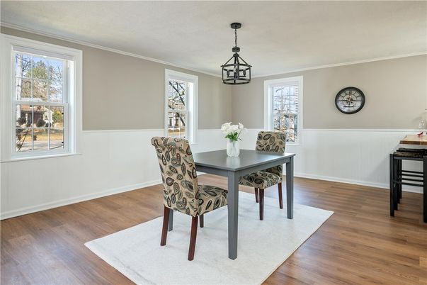 Dining room, Interior, Pendant Lights, Wood Texture Flooring