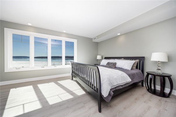 Bedroom, Interior, Recessed Lighting, Water, Wood Texture Flooring