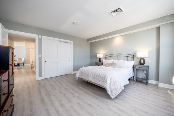 Bedroom, Interior, Recessed Lighting, Wood Texture Flooring