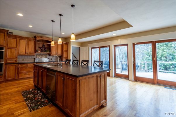 Interior, Kitchen, Pendant Lights, Recessed Lighting, Wood Texture Flooring