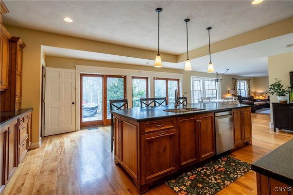 Dining room, Interior, Kitchen, Living room, Pendant Lights, Recessed Lighting, Wood Texture Flooring