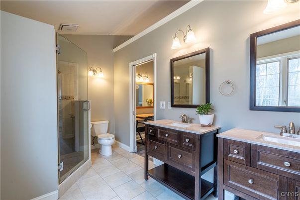 Bathroom, Dual Sink Vanities, Glass Shower, Interior