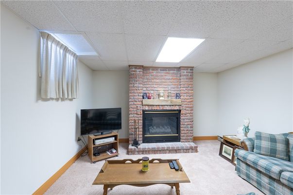 Fireplace, Interior, Recessed Lighting, Stone Walls