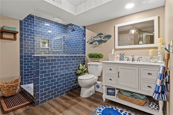 Bathroom, Interior, Recessed Lighting, Wood Texture Flooring