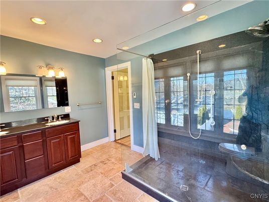 Bathroom, Dual Sink Vanities, Glass Shower, Interior, Recessed Lighting