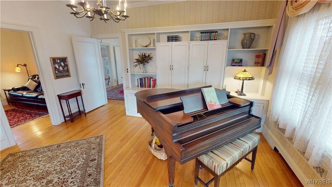 Chandelier, Interior, Piano, Wood Texture Flooring