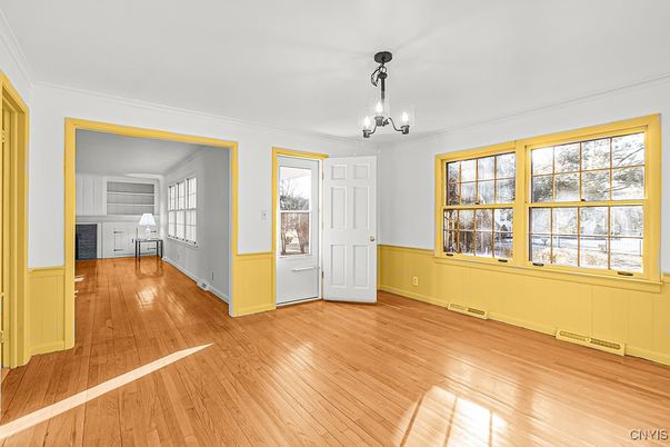 Chandelier, Empty room, Interior, Pendant Lights, Wood Texture Flooring