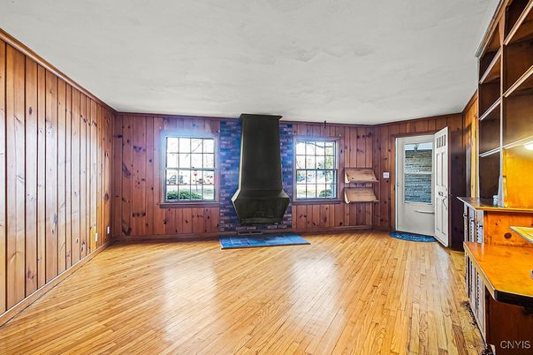 Empty room, Fireplace, Interior, Wood Texture Flooring, Wooden Walls
