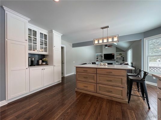 Interior, Kitchen, Pendant Lights, Recessed Lighting, Wood Texture Flooring