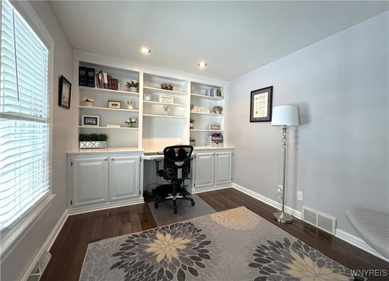 Home Office, Interior, Recessed Lighting, Wood Texture Flooring