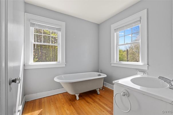 Bathroom, Dual Sink Vanities, Free Standing Baths, Interior, Wood Texture Flooring