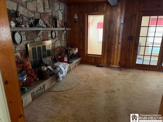Empty room, Fireplace, Interior, Stone Walls, Wooden Walls